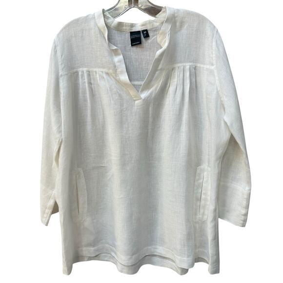 Barneys New‎ York Cream Linen Blouse Made In Italy Size 42 Euro 10 12 US Large - Picture 1 of 10